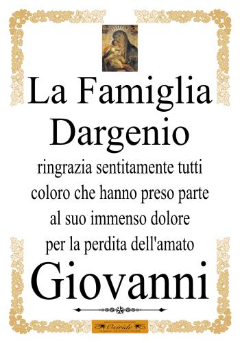 Ringraziamento Giovanni Dargenio